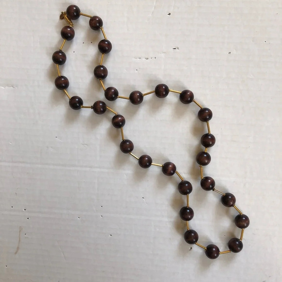Vtg Vendome Necklace with Wooden Beads - Picture 4 of 11
